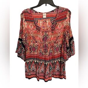 bila peasant boho round neck cold shoulder top size L